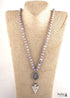 Boho Necklace, RH Precious Blue Lava Stone, Cross